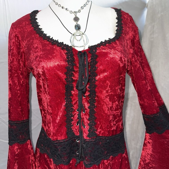 Lip Service Dress Women Large Velvet Lace Goth Renaissance Witch Vampy 90s Bell - Picture 3 of 15